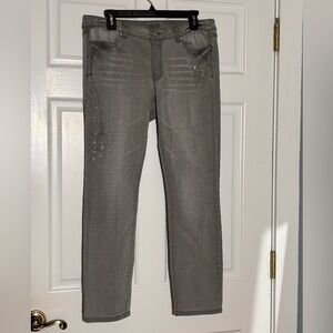 Cache Gray Denim Jeans Rhinestone Detailing Size 12